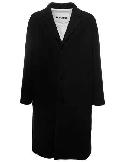 Jil Sander Sport Black Single-breasted Coat With Tonal Buttons In Wool Man