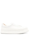 Jil Sander Lace-up Leather Platform Sneakers In White