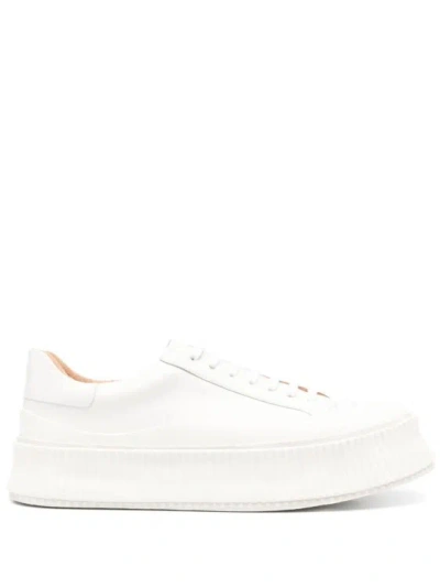 Jil Sander Lace-up Leather Platform Sneakers In White