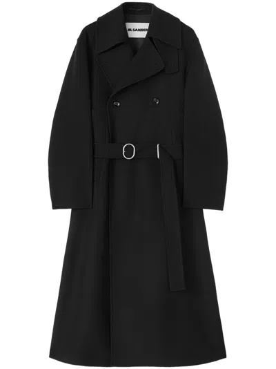 Jil Sander Spread-collar Belted Coat In Black