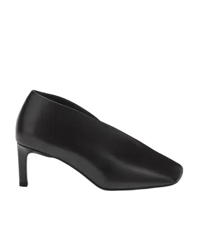Jil Sander Square Head Leather Shallow Mouth Shoes In Black