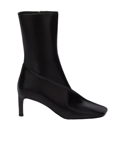 Jil Sander Square Toe Panelled Ankle Boots In Black