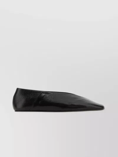 Jil Sander Squared Toe Leather Ballet Flats In Black