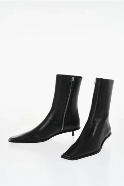 Jil Sander Squared Toe Leather Booties 3cm In Black