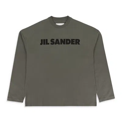 Jil Sander Ss Logo Chest Print Olive T-shirt In Green