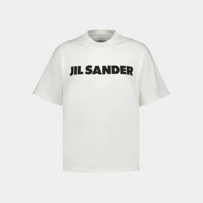 Jil Sander White Crewneck T-shirt With Logo Lettering On The Front In Cotton Woman In Porcelain