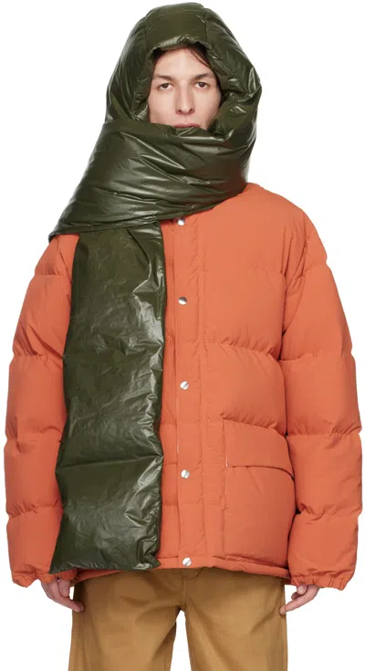 Jil Sander Ssense Exclusive Green Hood Down Scarf In 315 Medium Green