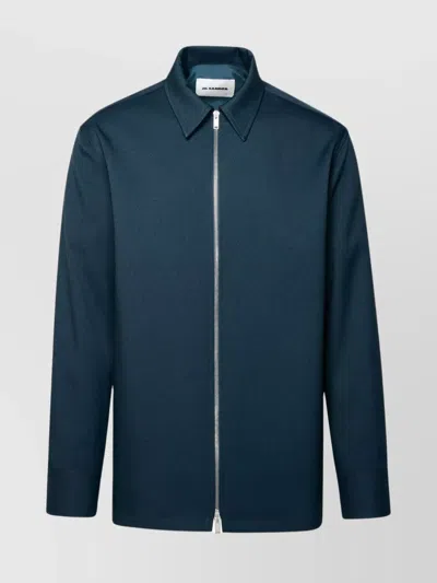 Jil Sander Stand-up Collar Long Sleeves Shirt In Blue