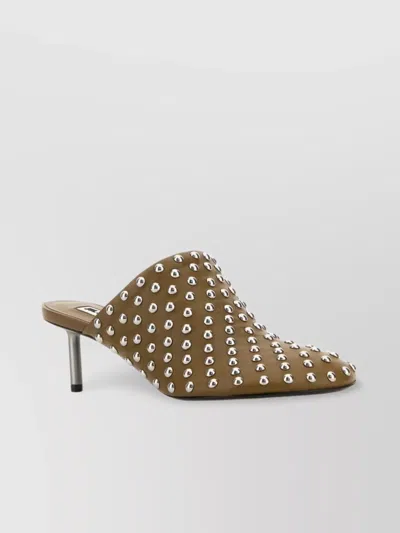 Jil Sander Stiletto Heel Leather Mules Studded Design In Brown