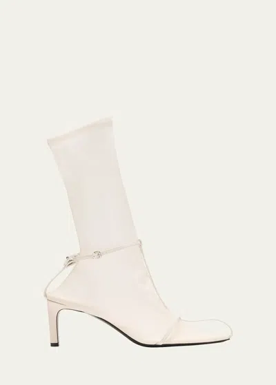 Jil Sander Stivaletto Trunk Nylon T-strap Booties In White Stone