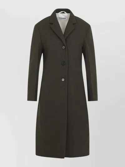 Jil Sander Wool Single-breasted Slim Straight Knee-length Jacket In Green