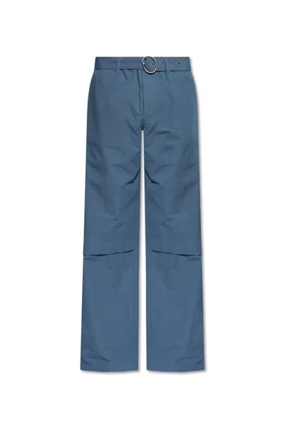 Jil Sander Straight Leg Belted Trousers In Blue