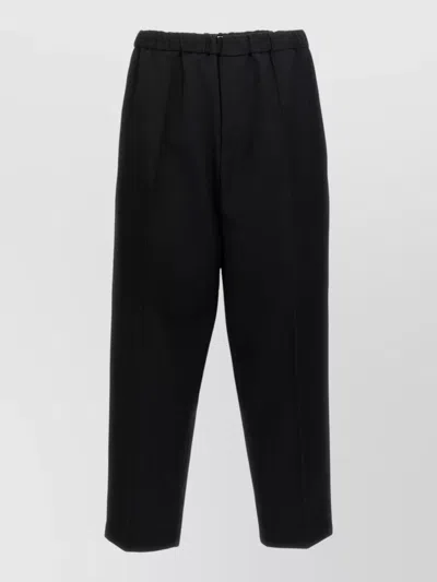 Jil Sander Straight Leg Pants Elastic Waistband Pleats In Black