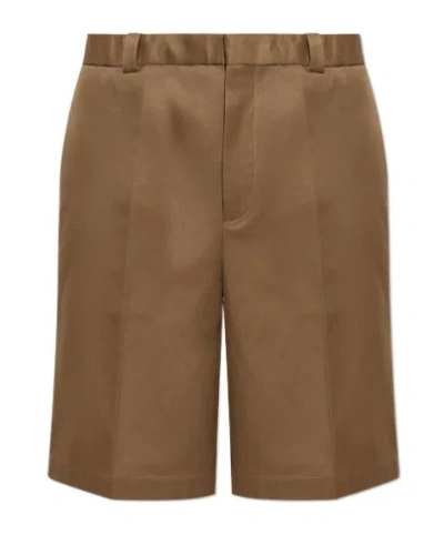 Jil Sander Pleated Cotton Shorts In Brown