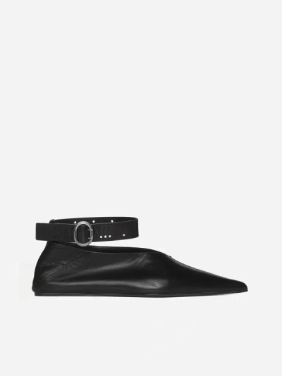Jil Sander Leather Point-toe Flats In Black