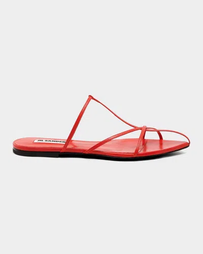Jil Sander Strappy Leather Flat Slide Sandals