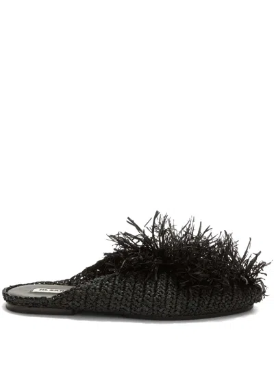 Jil Sander Slipper Mit Strohverzierung In Schwarz