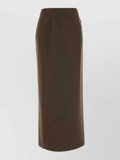 Jil Sander Stretch Wool Blend Skirt High Waist Slit In Brown