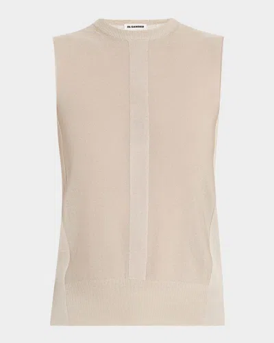 Jil Sander Stripe Knit Crewneck Vest In Chalk
