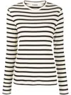 Jil Sander Fine Ribbed Off-white And Black Crew Neck Sweater In Neutrals