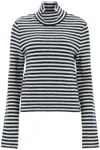 Jil Sander Striped High-neck Boiled Wool Knit Pullover Sweater In Blue