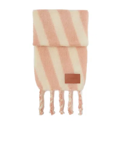 Jil Sander Striped Brushed Scarf In Pink Striped