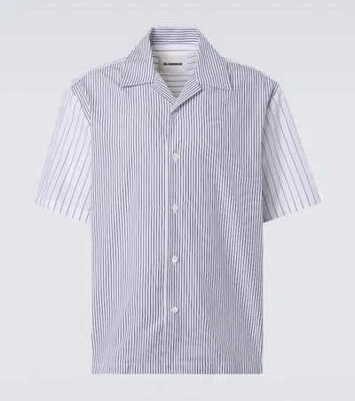 Jil Sander Striped Cotton Bowling Shirt In Gray
