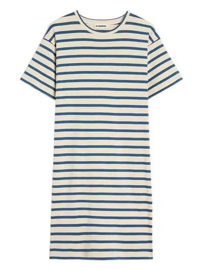 Jil Sander Striped Cotton Dress In Neutral