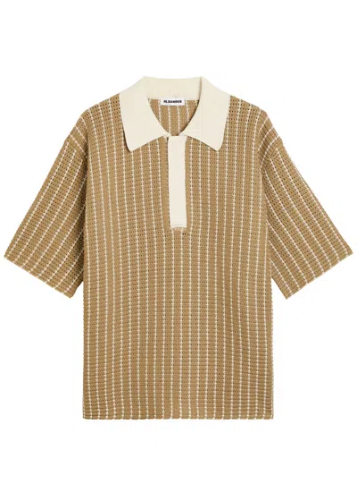 Jil Sander Striped Cotton-knit Polo Shirt In Brown