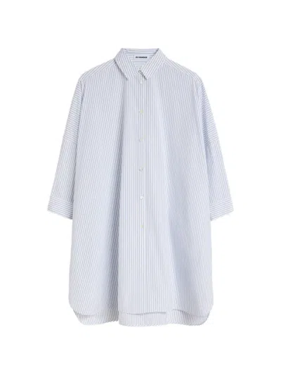 Jil Sander Striped Cotton Poplin Shirt In White