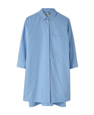 Jil Sander Striped Cotton Shirt In Blue