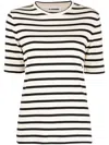 Jil Sander Black And White Knitted Striped T-shirt In Cotton Woman