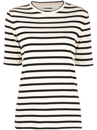 Jil Sander Striped Cotton T-shirt In Multi