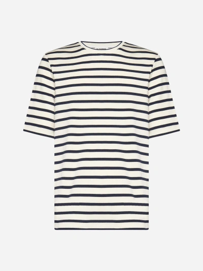 Jil Sander Striped Cotton T-shirt In Bianco/nero