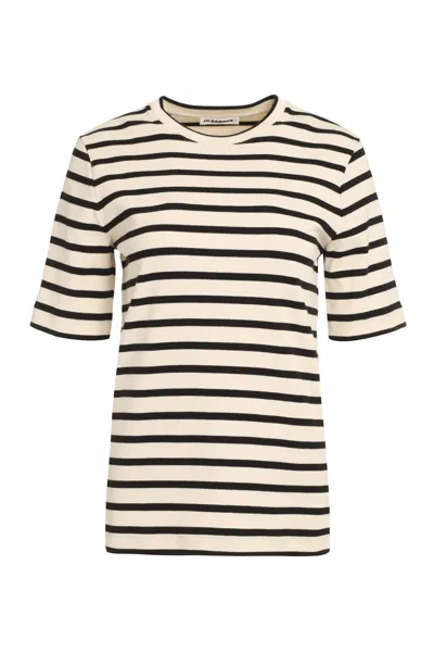 Jil Sander Striped Cotton Crew-neck T-shirt For Women In Panna