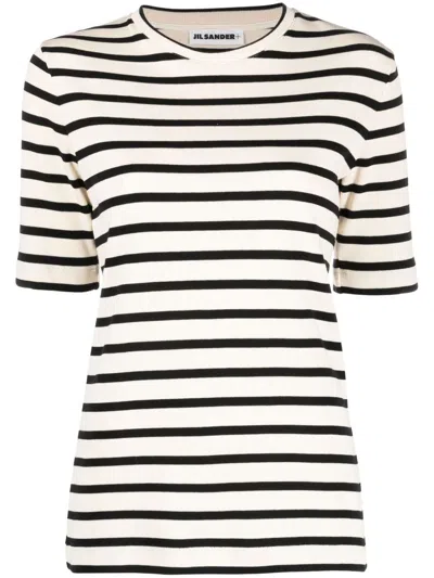 Jil Sander Striped Cotton T-shirt In Multi