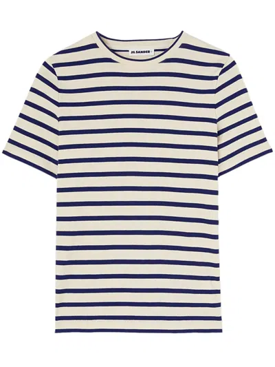 Jil Sander Striped Cotton T-shirt In Black