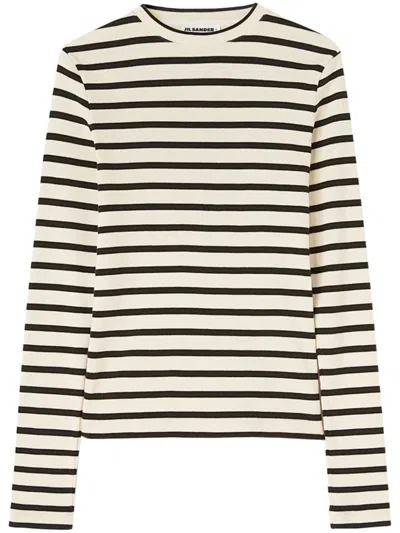 Jil Sander Striped Cotton T-shirt In Beige