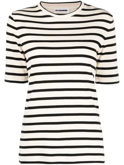 Jil Sander Striped Cotton T-shirt In Neutral