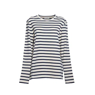 Jil Sander + Striped Crewneck Sweatshirt In White