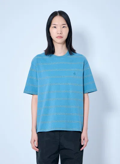 Jil Sander Logo-embossed Striped Cotton T-shirt In Blue