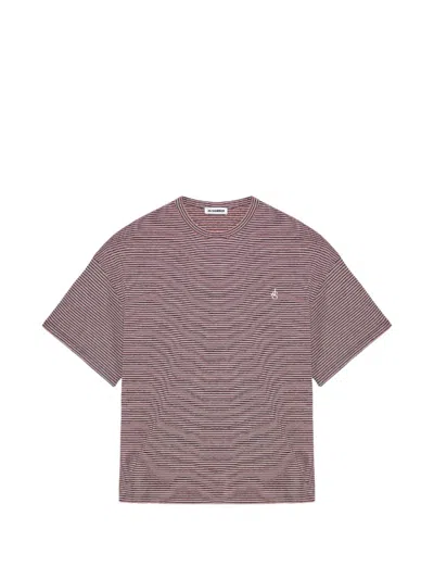 Jil Sander Striped Embroidered-logo T-shirt In Pink