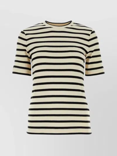 Jil Sander Striped Embroidery Cotton T-shirt In Beige