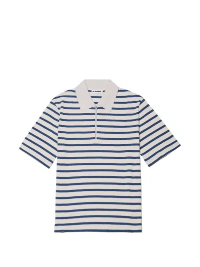 Jil Sander Striped Half-zip Polo Shirt In White