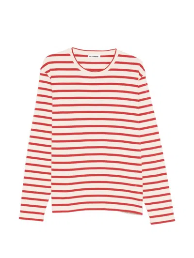 Jil Sander Striped Long Sleeve Round Neck T-shirt For Men In Red