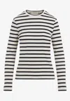 Jil Sander Fine Ribbed Off-white And Black Crew Neck Sweater In Black