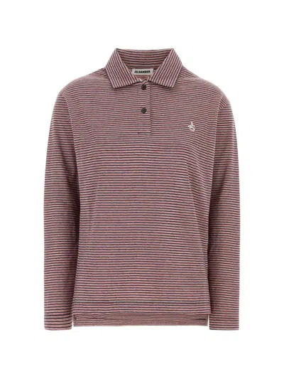 Jil Sander Striped Long-sleeve Polo Shirt In Pink