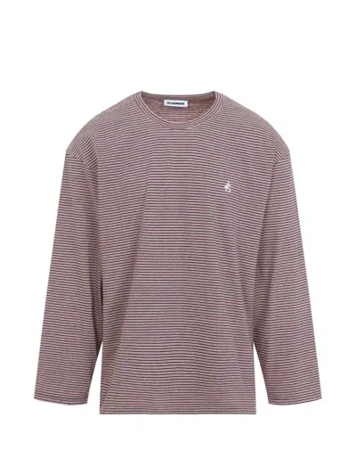 Jil Sander Long Sleeve Crew Neck Striped T Shirt In Purple