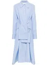 Jil Sander Bow-detailed Striped Cotton-poplin Midi Shirt Dress In 蓝色