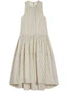 Jil Sander Striped Midi Dress In Neutrals